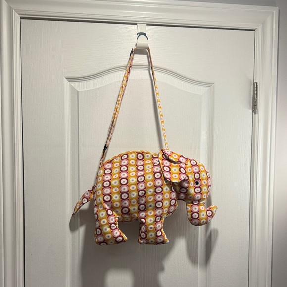 Handbags - handmade elephant-shaped crossbody bag- vibrant polka dot patterned fabric
